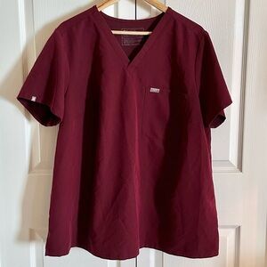 Figs Women's V-Neck Scrub Top in Burgundy